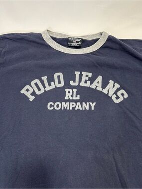 Ralph Lauren Polo Jeans Navy Crewneck Ringer Tee with Gray Trim XL